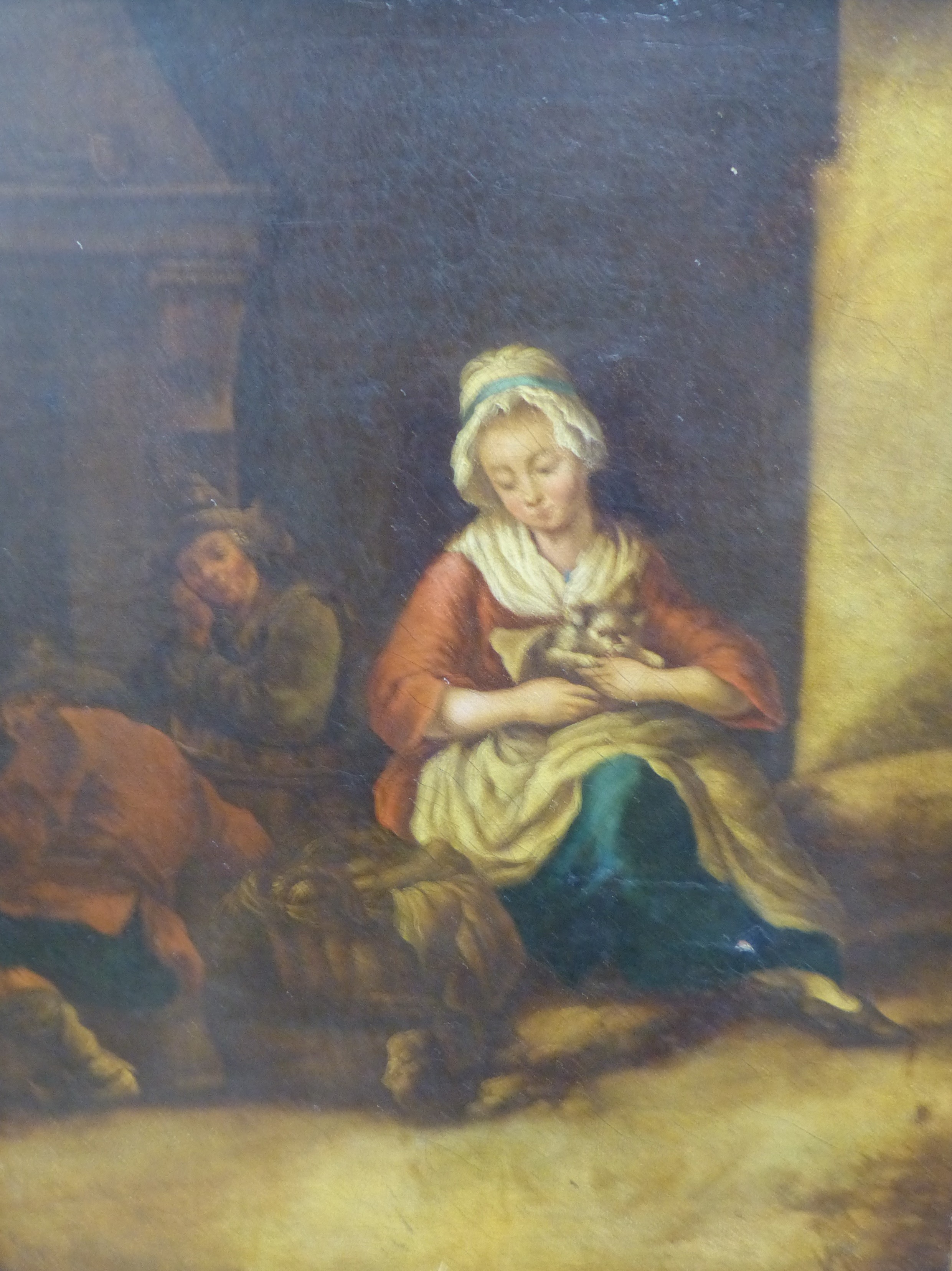 19th century Flemish School, oil on canvas, Mother and child, 30 x 38cm